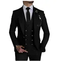 Vista detallada de un traje de tres piezas negro para hombre con chaleco cruzado formal - EU XXS (Asiática M) / Top Y Pantalón / Negro