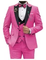 Traje de 3 piezas rosa vibrante para hombre de corte entallado con solapas negras - XXS / Top Y Pantalón / Set de tres piezas / Rosa rojo