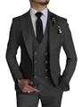Macro detail of charcoal grey men's three-piece slim fit suit for weddings and business - Dark Gray
