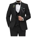 Elegant black men's three-piece slim fit suit, ideal for wedding or formal tuxedo occasions. - XS / Set / Black