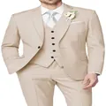 Traje de tres piezas ajustado para hombre en color beige claro con chaqueta de un botón - XS / Top Y Pantalón / Caqui Claro