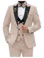 Traje de hombre de 3 piezas rosa melocotón de corte entallado con solapas negras - XXS / Top Y Pantalón / Set de tres piezas / Blanco Roto