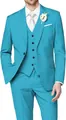 Traje de 3 piezas turquesa entallado para hombre con chaqueta de un botón, chaleco y pantalón - XS / Top Y Pantalón / Azul lago