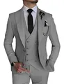 Elegant light grey three-piece men's suit featuring a stylish double-breasted vest - Silver Gray