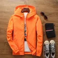Bright orange men's lightweight hooded windbreaker jacket for casual and sports - Orange Red