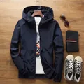 Men's lightweight navy blue hooded windbreaker jacket for stylish casual outdoor wear - Navy Blue