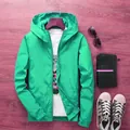 Vibrant green men's lightweight hooded windbreaker jacket for summer and autumn sports - Emerald