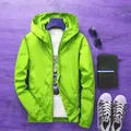 Lightweight breathable lime green hooded windbreaker jacket for men summer autumn style - Fluorescent Green