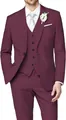 Eleganter weinroter dreiteiliger Herrenanzug in Slim Fit Passform für Hochzeiten - XS / Oberteil Und Unterteil / Dunkelweinrot