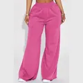 Rose pink wide-leg sweatpants with elastic waist and raw hem for stylish casual wear - Rose Red