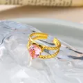 Eleganter verstellbarer Ring aus 18 Karat vergoldetem Edelstahl mit pinkem Herzzirkon - Rosa Herz Stil (CXR00803G) / Einstellbar Offen / Gold