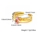 Verstellbarer 18k vergoldeter Edelstahlring mit rosa Zirkonia und präzisen Maßen - Rosa Ovaler Stil (CXR00809G) / Einstellbar Offen / Gold