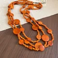 Statement multi-layer orange acrylic marbled beaded necklace and bohemian sweater chain - No.33 Layered Ink Wash Acrylic Sweater Chain