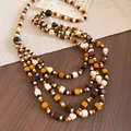 Bohemian multi-layer acrylic beaded sweater chain necklace in orange and brown tones - No.38 Vintage Warm-Toned Long Layered Necklace