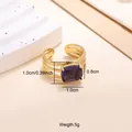Verstellbarer Ring aus Edelstahl 18k vergoldet mit quadratischem lila Zirkon - Lila Quadrat Stil (CXR00807G) / Einstellbar Offen / Gold