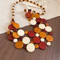 Statement bohemian chunky acrylic beaded necklace with colorful layered round disc charms - No.70 Layered Round Disc Stacking Necklace