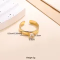 Verstellbarer goldfarbener Edelstahlring mit einem quadratischen Zirkonia-Stein - Klares Quadrat Stil (CXR00806G) / Einstellbar Offen / Gold