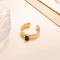 Verstellbarer 18k vergoldeter Edelstahlring mit rechteckigem schwarzem Zirkon - Schwarzes Rechteck Stil (CXR00810G) / Einstellbar Offen / Gold