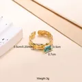 Verstellbarer 18k vergoldeter Edelstahlring mit rechteckigem blauem Zirkoniastein - Blaues Rechteck Stil (CXR00808G) / Einstellbar Offen / Gold