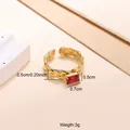 Vergoldeter Edelstahlring, verstellbar mit rotem rechteckigem Zirkonia-Stein-Schmuck - Rotes Rechteck Stil (CXR00808G) / Einstellbar Offen / Gold