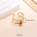 Minimalistischer verstellbarer Ring aus 18 Karat vergoldetem Edelstahl mit Zirkon - Rotes Quadrat Stil (CXR00811G) / Einstellbar Offen / Gold