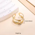 Verstellbarer, 18 Karat vergoldeter Edelstahlring mit 0,5 cm quadratischem Zirkon, 3 g. - Klares Quadrat Stil (CXR00811G) / Einstellbar Offen / Gold