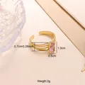 Verstellbarer 18 Karat vergoldeter Edelstahlring mit rosa Zirkon und Perlenband-Design - Rosa Ovaler Stil (CXR00812G) / Einstellbar Offen / Gold