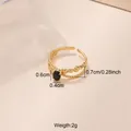 Verstellbarer Ring aus 18k vergoldetem Edelstahl mit einem ovalen schwarzen Zirkon-Stein - Schwarzer Ovaler Stil (CXR00815G) / Einstellbar Offen / Gold