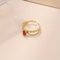 Verstellbarer 18k vergoldeter Edelstahlring mit rotem Zirkon und strukturierter Schiene - Roter Ovaler Stil (CXR00815G) / Einstellbar Offen / Gold