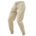 Men's khaki American style athletic joggers with black drawstring and ribbed cuffs - Khaki