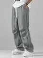 Close-up detail of men's grey high street retro functional pants with white piping - S / Bottoms / Gray