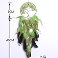 Attrape-rêves arbre de vie avec pierres vertes et plumes décoratives suspendues - Arbre de Vie Pierre Verte Orange (9185F)
