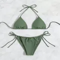Ensemble bikini deux pièces vert olive classique, haut triangle et bas à nouer - Vert Militaire