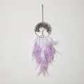 Attrape-rêves Arbre de Vie avec éclats de améthyste et plumes pour la décoration - Arbre de Vie Tissé Violet (4021)