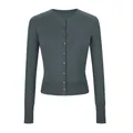 Vista frontale di un cardigan corto in maglia verde scuro con scollo rotondo e bottoni - Dark gray (50% viscose, 20% nylon, 30% polyester) / Taglia S
