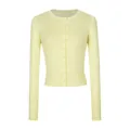Cardigan corto in maglia giallo pallido da donna con chiusura a bottoni e scollo rotondo - Yellow (50% viscose, 20% nylon, 30% polyester) / Taglia S