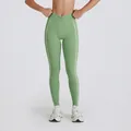 Leggings de yoga verdes transpirables de cintura alta con nudo y rayas blancas - S / Bottoms / Verde Turquesa