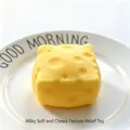 Realistic yellow cheese shaped squishy toy for stress relief on a white ceramic plate - Gold Cheese