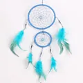Acchiappasogni blu fatto a mano con conchiglie e piume per decorazione da parete - Anello Doppio Blu (MSC65)