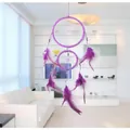 Acchiappasogni viola fatto a mano con piume e perline per decorazione pareti - Anello Doppio Viola (MSC67)