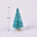 Mini 9cm teal pine needle Christmas tree ornament featuring artificial snow effect - Blue Tree with Wood Base (C0471) / 9cm