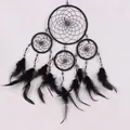 Acchiappasogni nero fatto a mano con conchiglie e piume per auto o decorazione da parete - Quattro Anelli Nero (MS8080B)