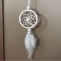 Handmade white dreamcatcher wall hanging with wooden beads and soft fluffy feather decor - Handmade White Feather Style (B0063C)