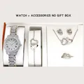 Set orologio argento e parure gioielli cuore 4 pezzi con collana e braccialetto - Set Orologio Decorazione Doppio Cuore / Senza Confezione Regalo / Argento
