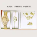 Elegante set orologio e gioielli da donna dorati con design a cuore e cristalli - Set Orologio Decorazione Doppio Cuore / Senza Confezione Regalo / Oro