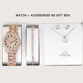 Elegante set di orologio e gioielli in 5 pezzi in oro rosa con strass senza confezione regalo - Set Orologio Decorazione Pietra Singola / Senza Confezione Regalo / Oro rosa