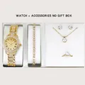 Elegante set di cinque pezzi orologio da donna dorato e gioielli con cristalli senza scatola - Set Orologio Decorazione Pietra Singola / Senza Confezione Regalo / Oro