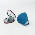 Espejo de bolsillo plegable con purpurina corazón, espejo compacto de maquillaje doble - Azul
