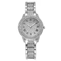 Elegante reloj plateado para mujer con esfera de números romanos y piedras brillantes - Reloj Solo (Plateado) / Plateado
