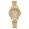 Reloj de pulsera de lujo dorado para mujer con incrustación completa de strass y números - Reloj Solo (Dorado) / Dorado